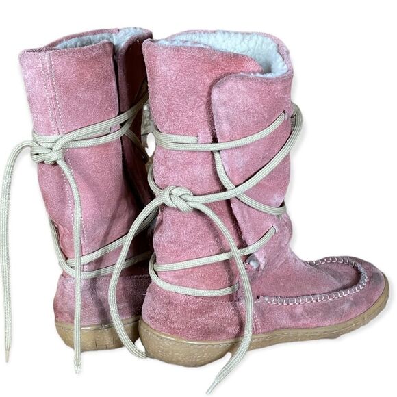 TSONGA pink suede leather lace up moccasin boots - Picture 1 of 8